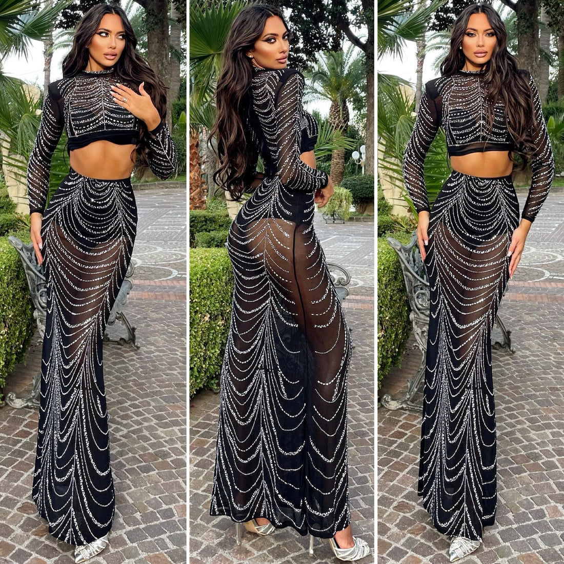 Completo top e gonna con strass - R.a. Boutique 