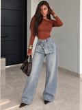 Jeans Wide Leg Denim con Dettaglio Gonna Asimmetrica - R.a. Boutique