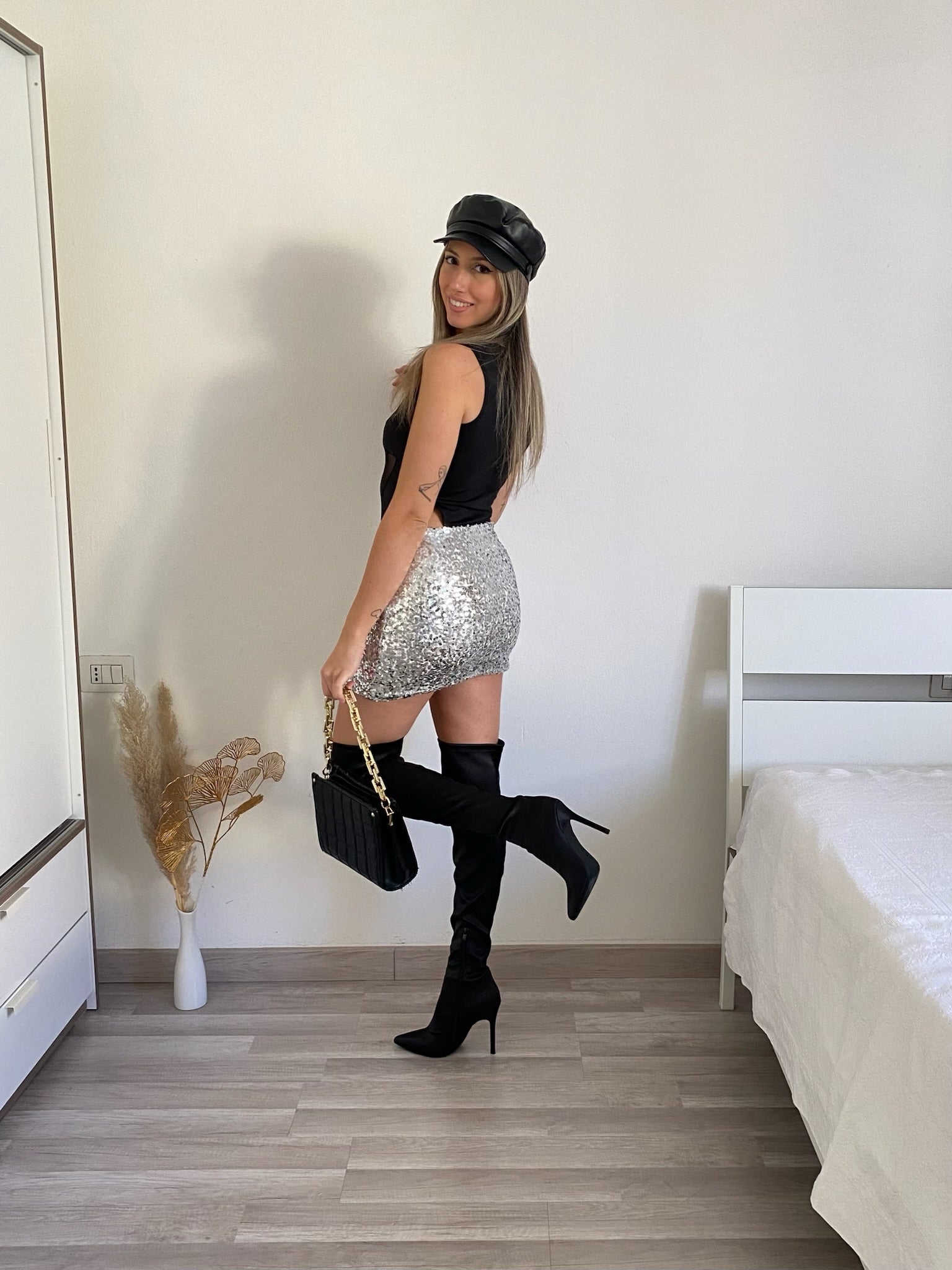 Gonna con paillettes argento - R.a. Boutique 