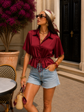 Camicia in raso Chic con Cinturina vari colori - R.a. Boutique