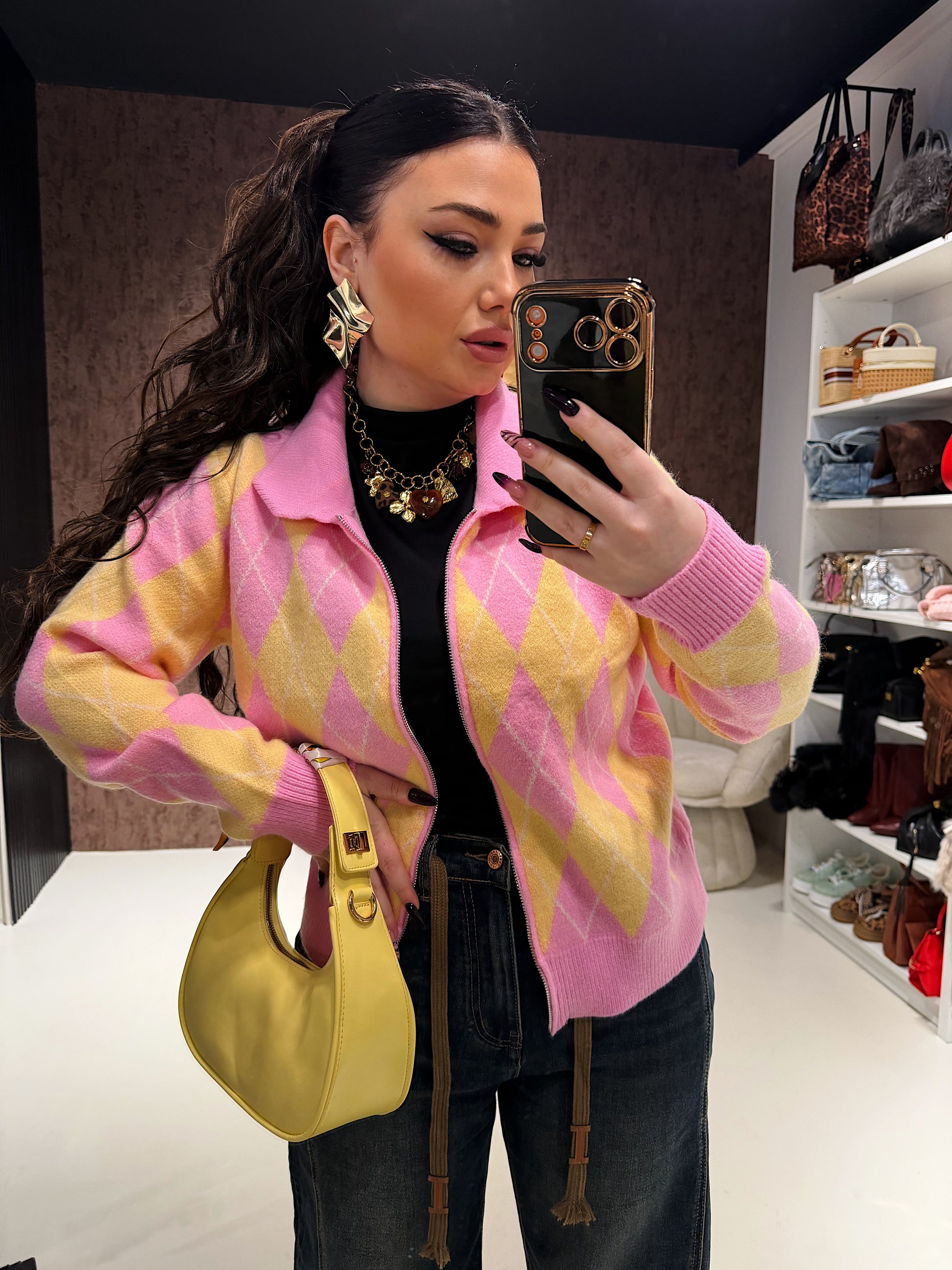 Cardigan Candy Argyle Zip - R.a. Boutique