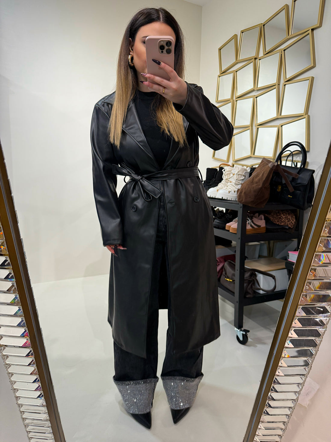 Giacca lunga in ecopelle - R.a. Boutique