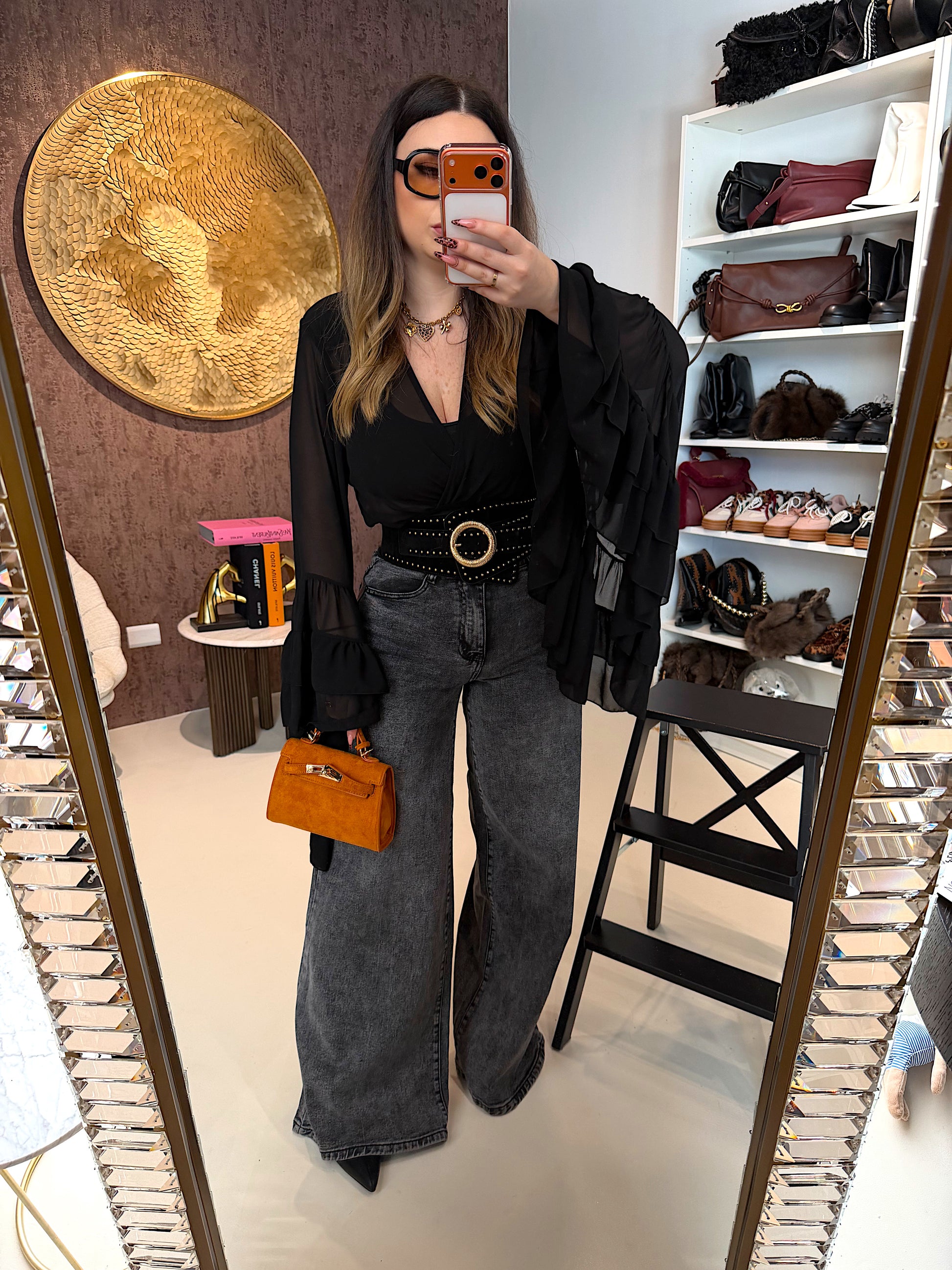 Jeans Grigio a Zampa Larghissima Effetto Vintage - R.a. Boutique