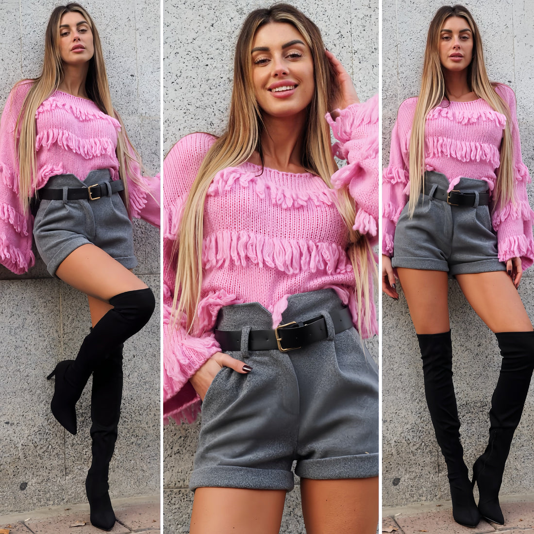 Maglione rosa barbie con frange - R.a. Boutique 
