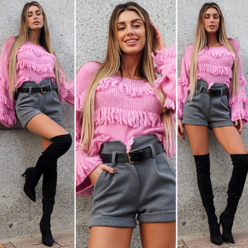 Maglione rosa barbie con frange - R.a. Boutique 