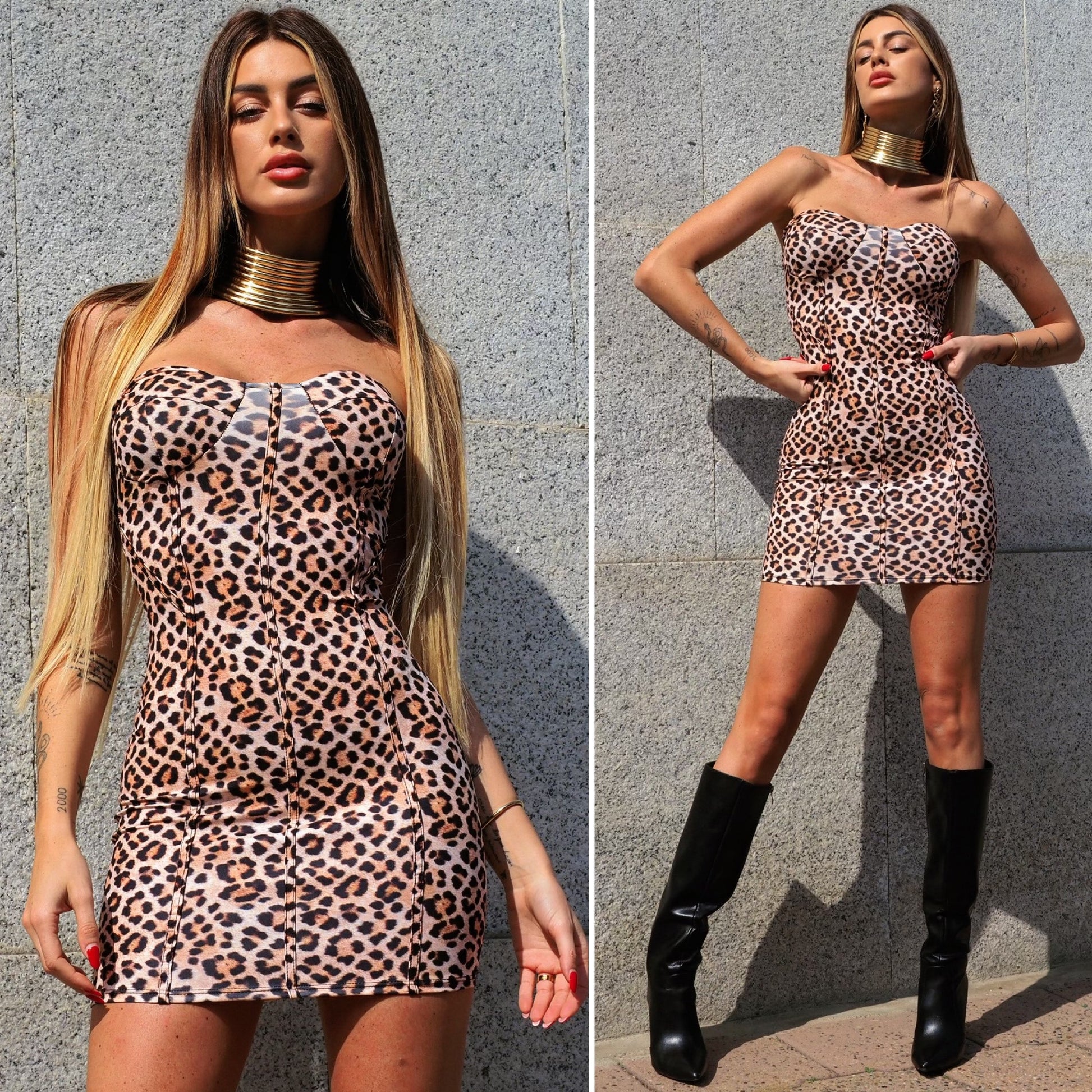 Abito bustier animalier - R.a. Boutique 