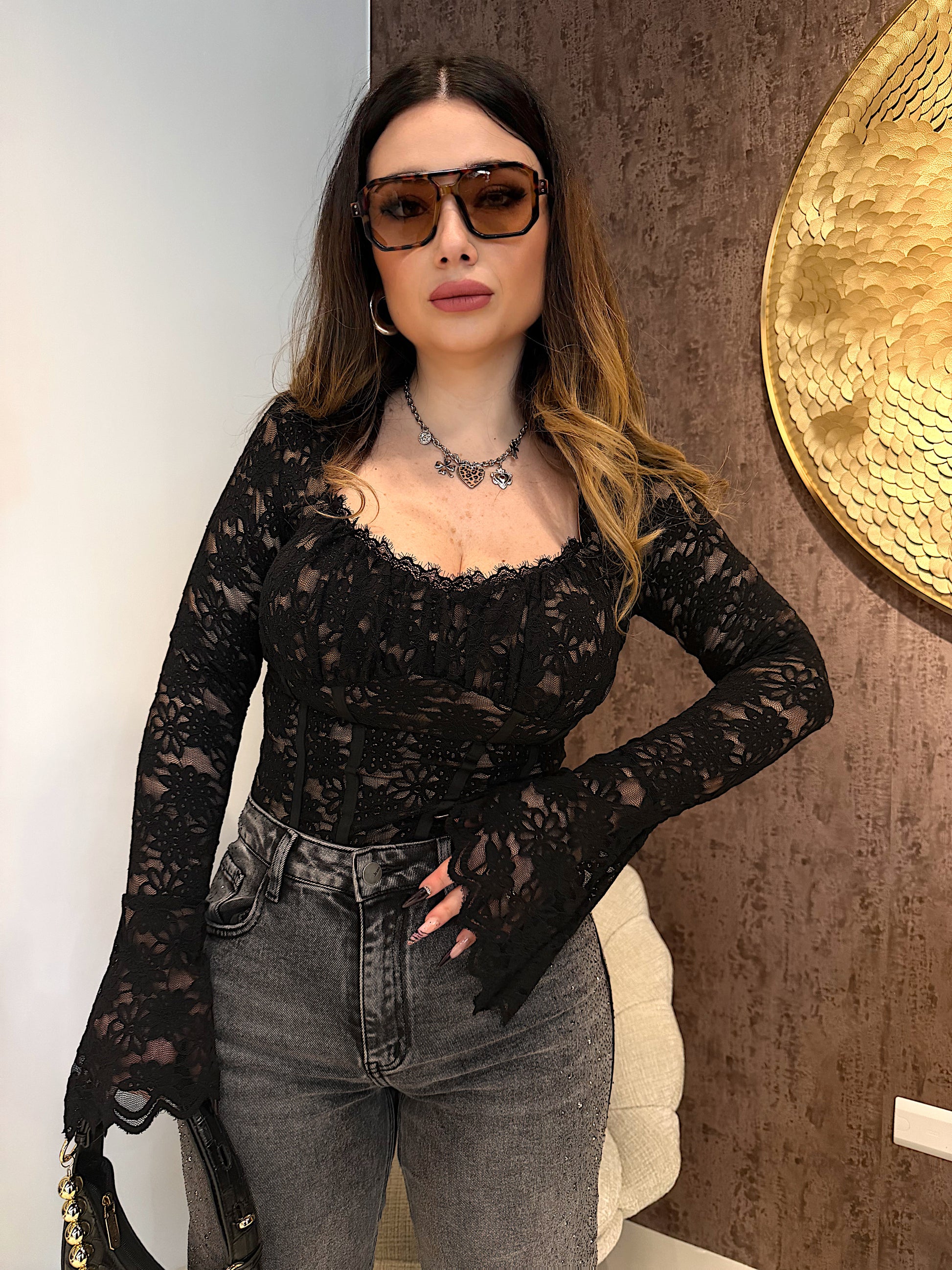 Top in Pizzo con Dettaglio Bustier - R.a. Boutique