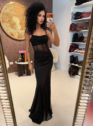 Abito lungo con spacco e strass - R.a. Boutique