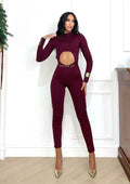 Tuta in lycra bordeaux schiena aperta e catenina - R.a. Boutique