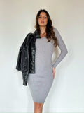 Abito Midi a costine grigio scollo a V - R.a. Boutique 