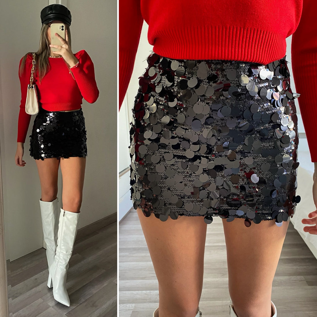 Gonna con maxi paillettes nero - R.a. Boutique 