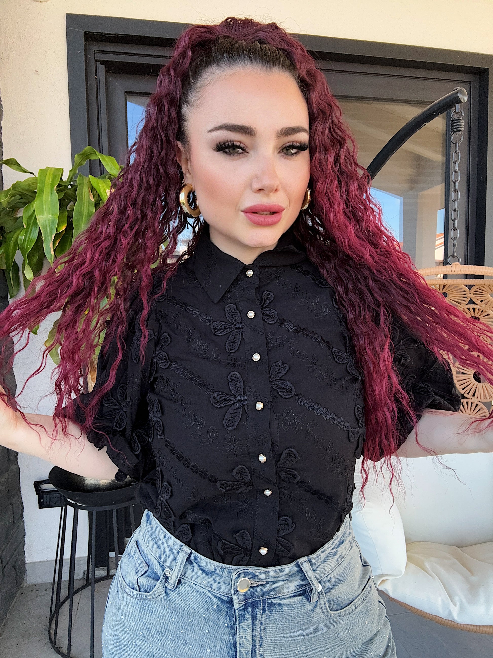 Camicia con fiori ricamati - R.a. Boutique