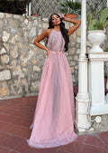 Abito da cerimonia in tulle con cinta Rosa - R.a. Boutique 