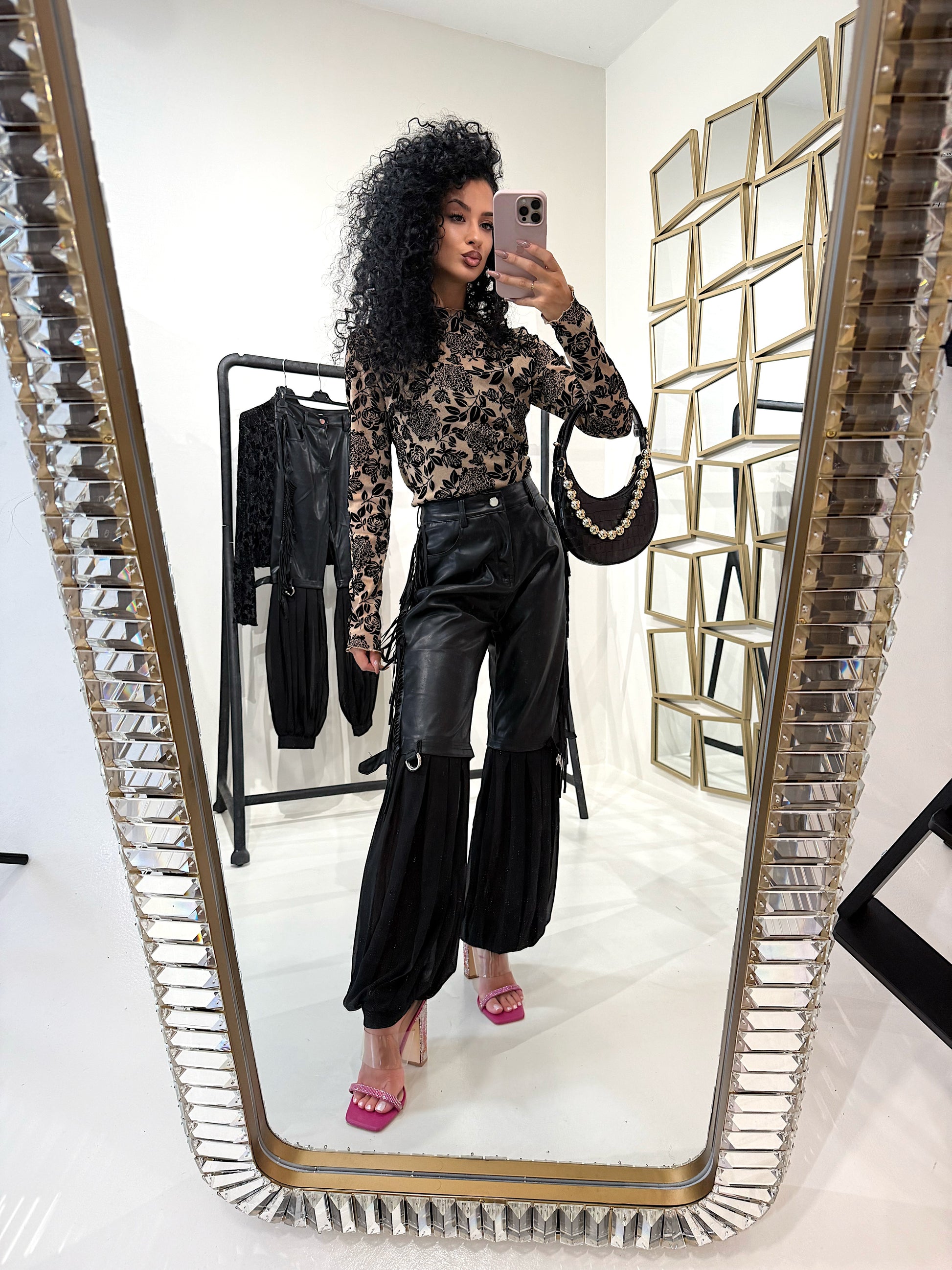 Pantalone in ecopelle con frange - R.a. Boutique