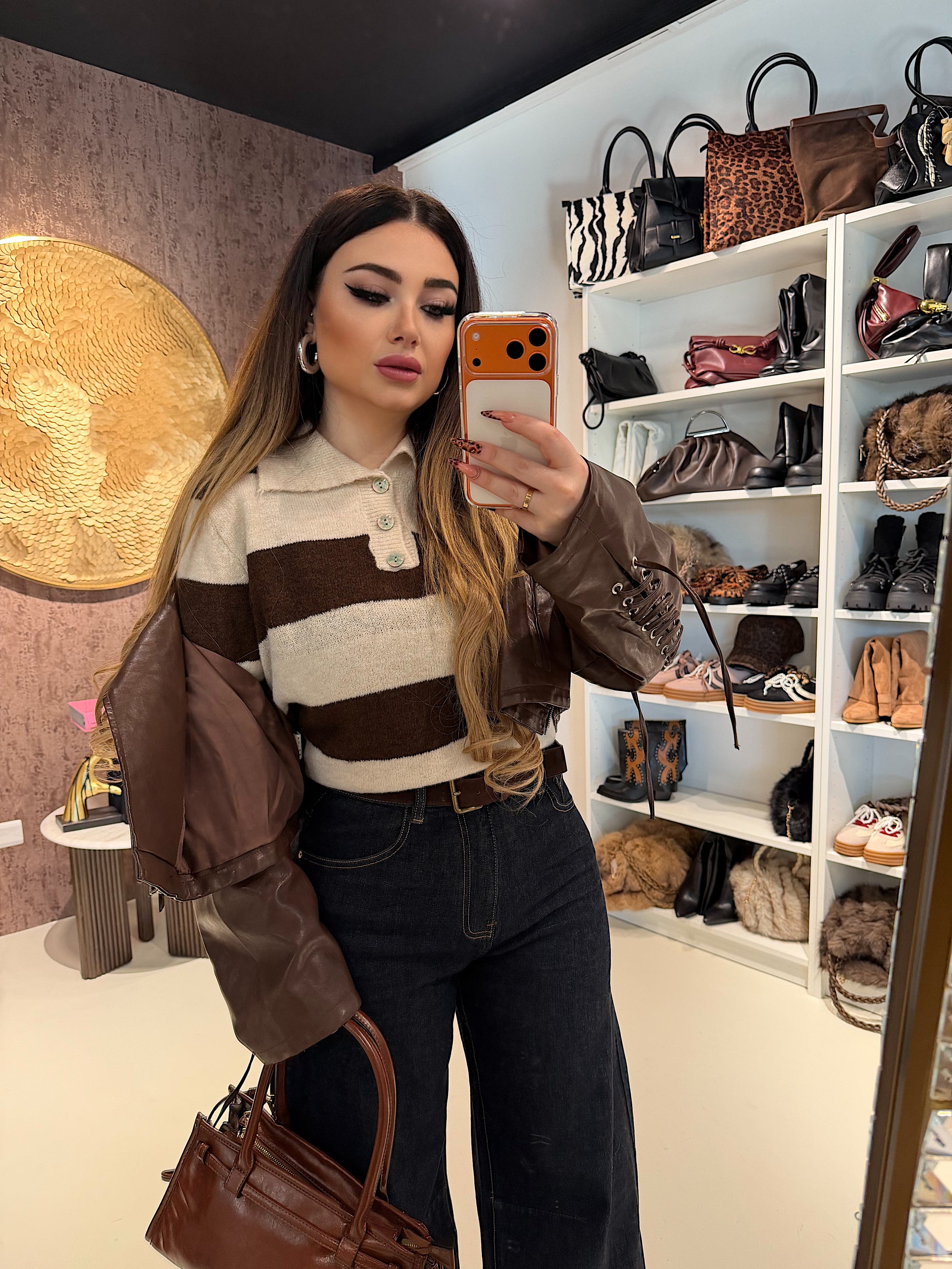 Maglioncino a righe con colletto - R.a. Boutique