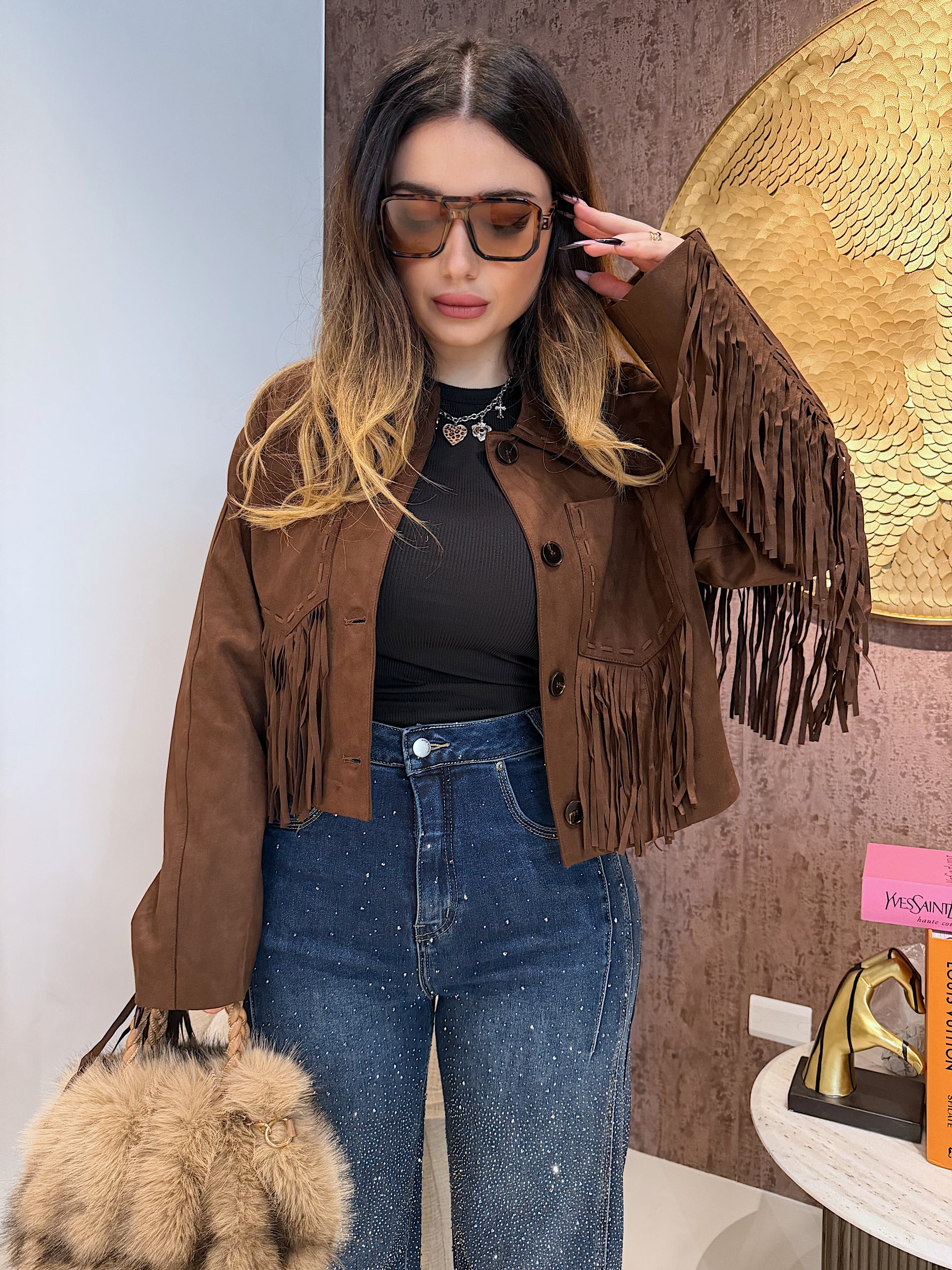 Giacca in camoscio con frange - R.a. Boutique