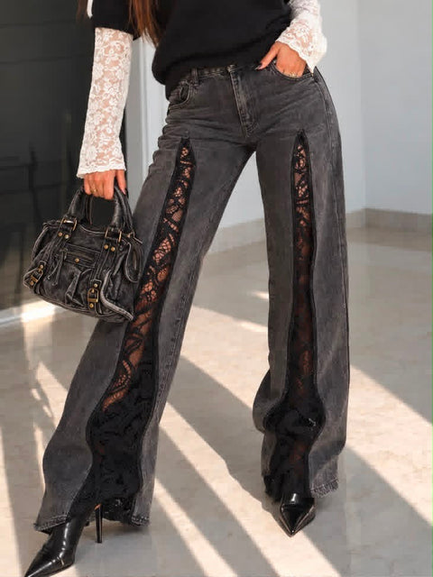 Jeans Lace Split Black