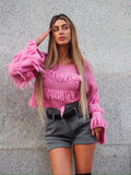 Maglione rosa barbie con frange - R.a. Boutique 
