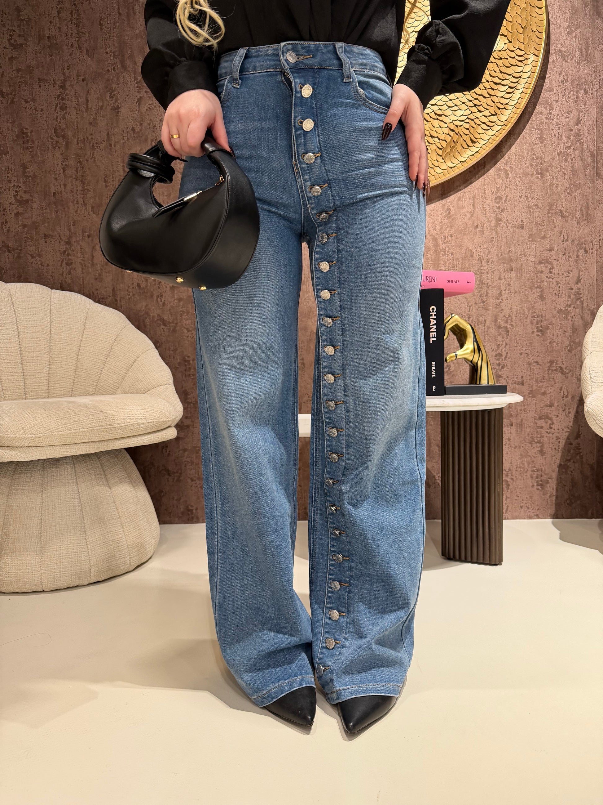 Jeans Button Chic Wide Leg - R.a. Boutique