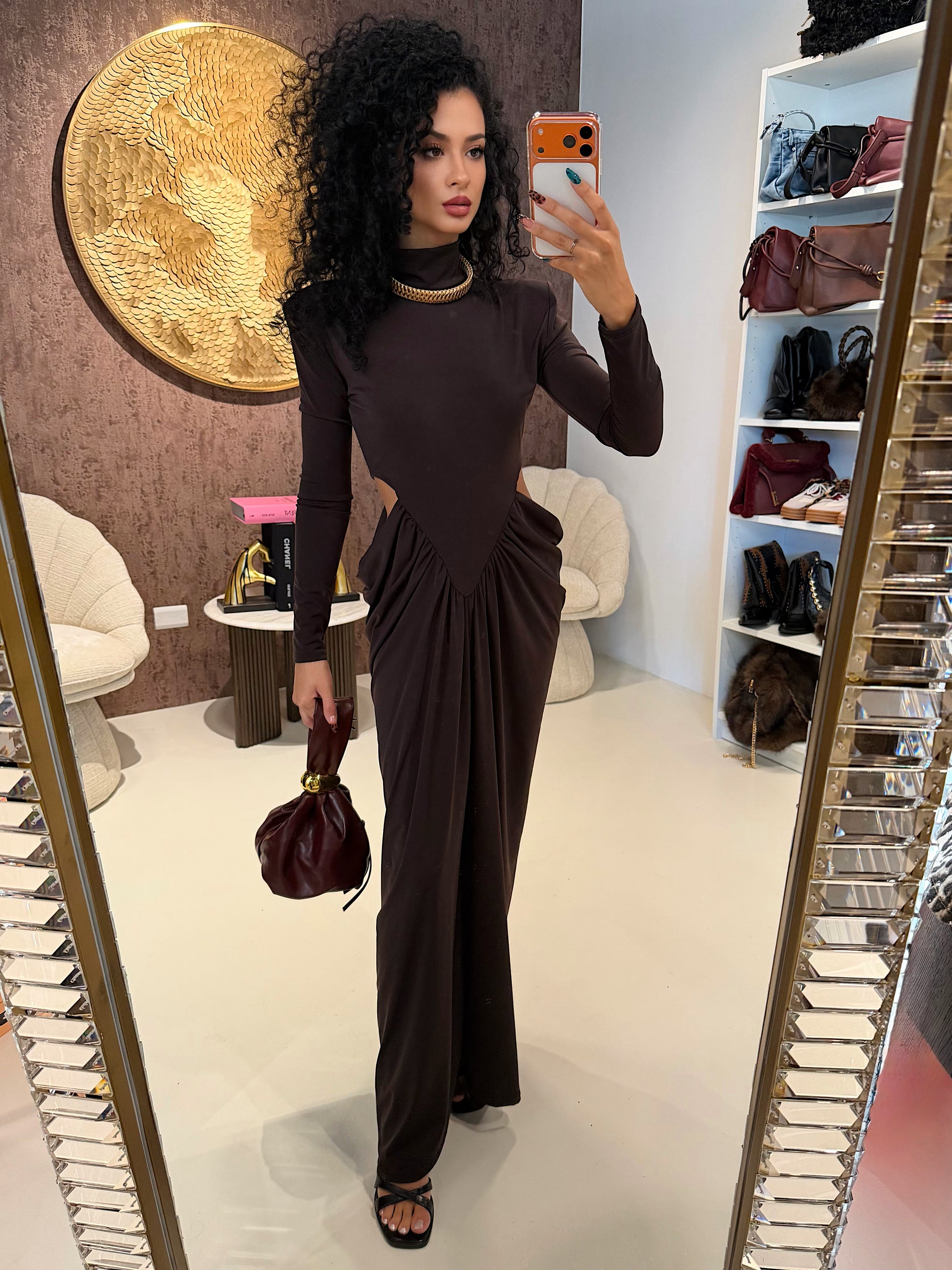 Abito lungo cut-out Caffè Elegance - R.a. Boutique