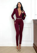 Tuta aderente scollo a V e schiena nuda bordeaux - R.a. Boutique