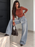 Jeans Wide Leg Denim con Dettaglio Gonna Asimmetrica - R.a. Boutique