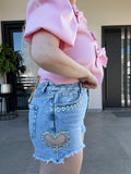 Short in jeans con cuore in strass - R.a. Boutique