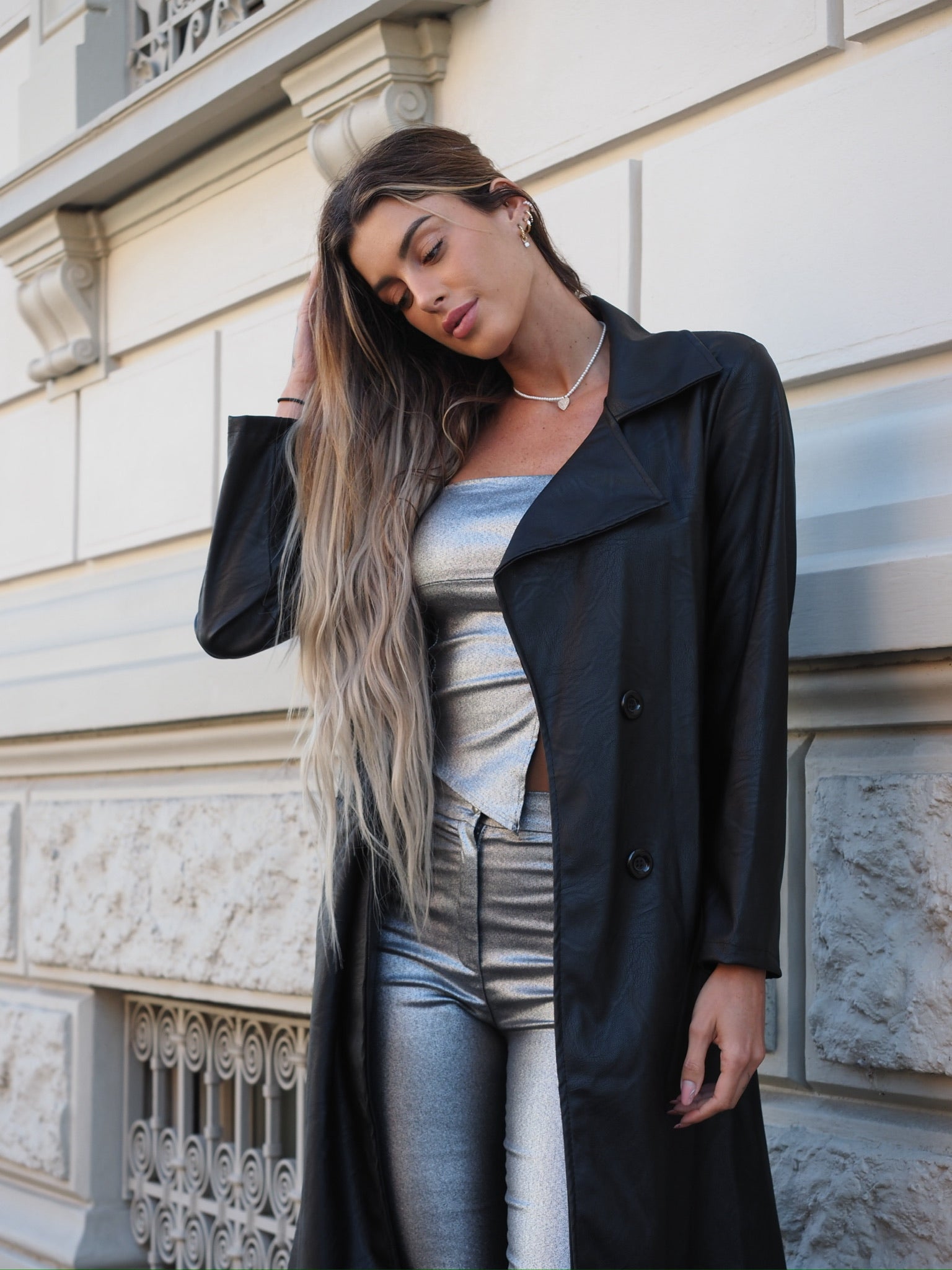 Giaccone in ecopelle con cintura - R.a. Boutique 