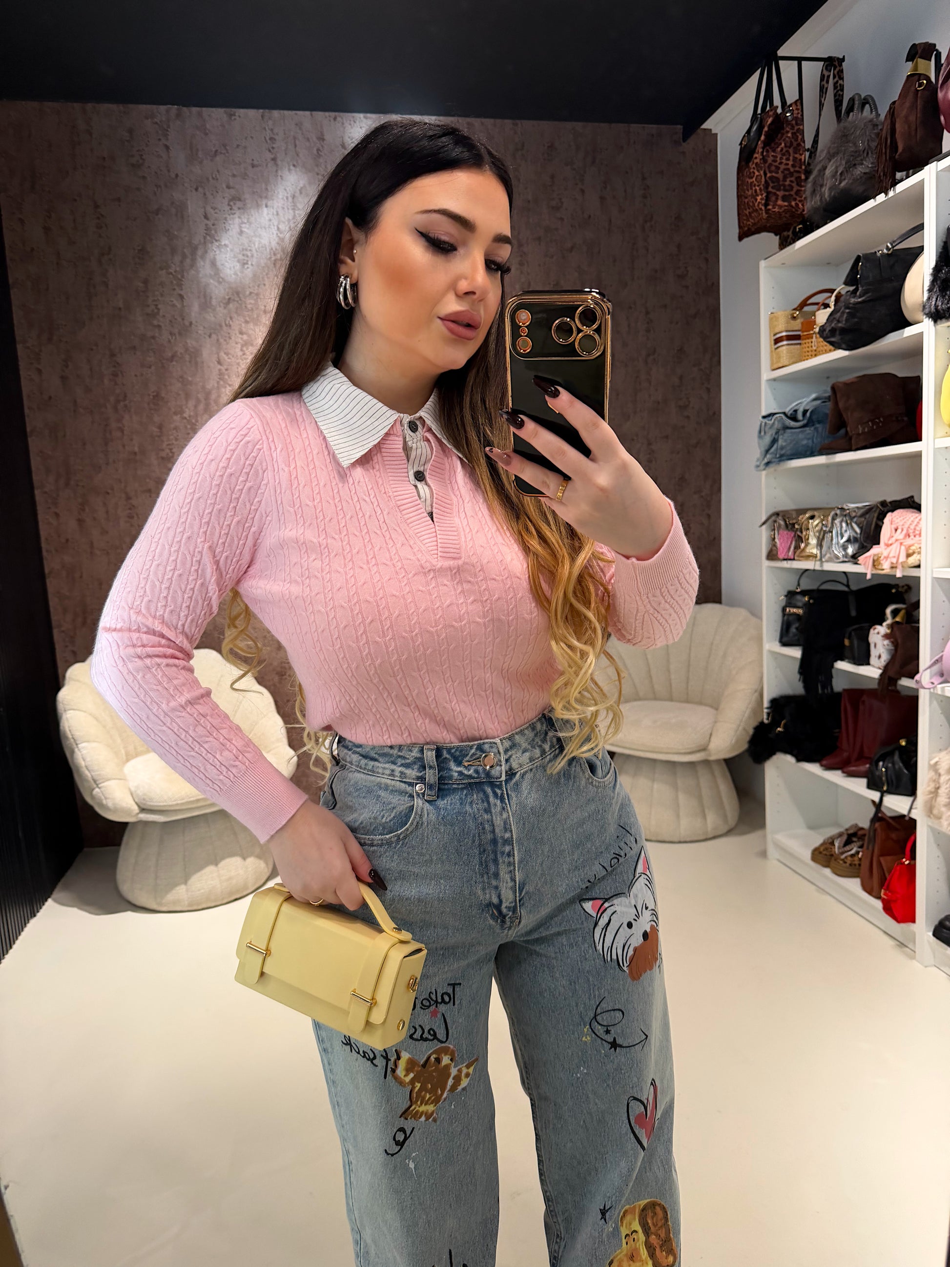 Maglia con colletto a camicia 2 colori - R.a. Boutique