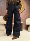 Jeans Turn Up Wide Leg con cintura - R.a. Boutique