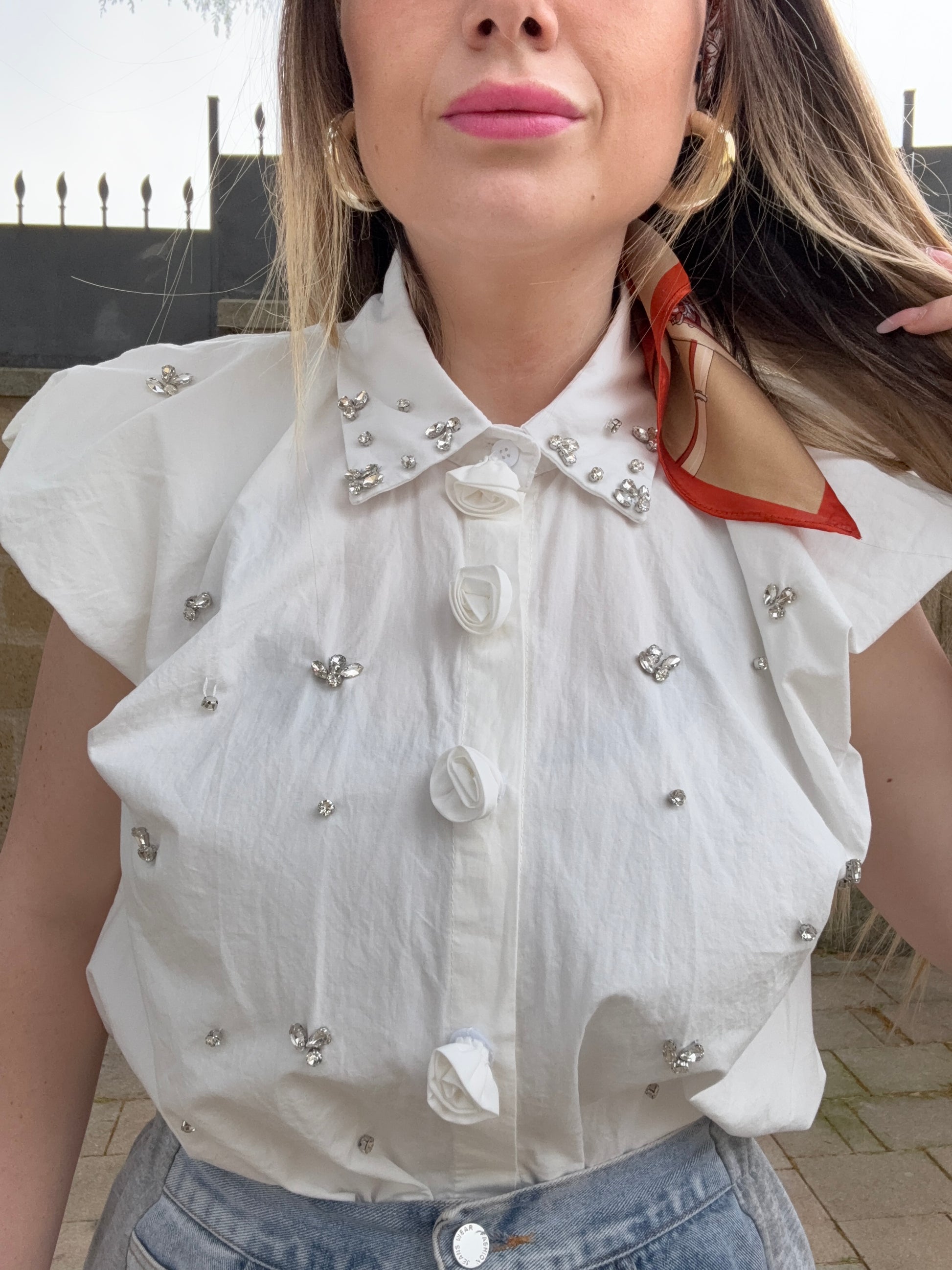 Camicia con rose e Strass - R.a. Boutique