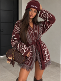 Cardigan Bandana con Frange e Cintura – Bordeaux - R.a. Boutique