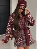 Cardigan Bandana con Frange e Cintura – Bordeaux - R.a. Boutique