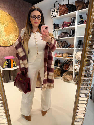 Completo maglia e pantalone con colletto a contrasto - R.a. Boutique