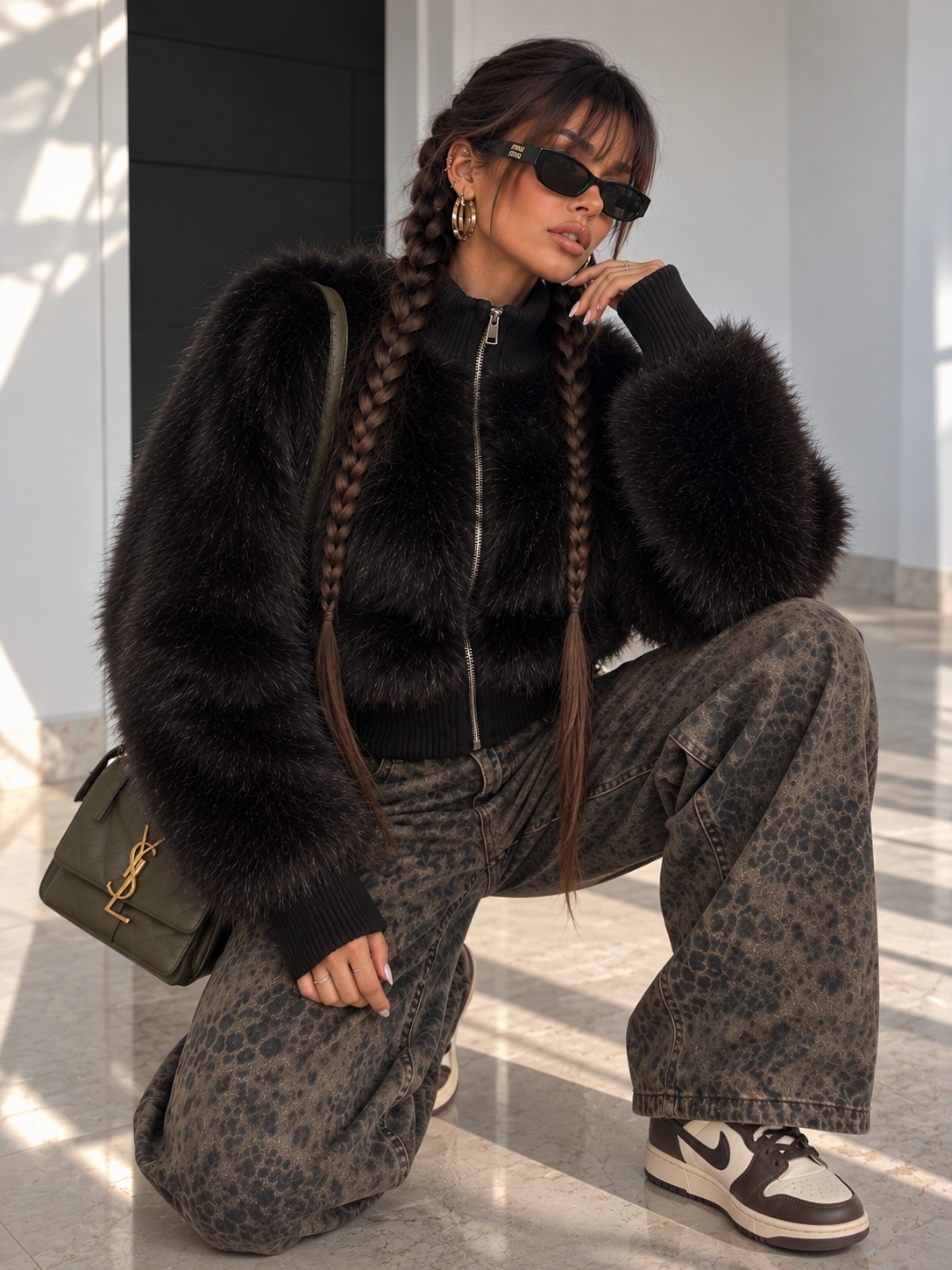 Giacca Eco Pelliccia con Zip Nero - R.a. Boutique