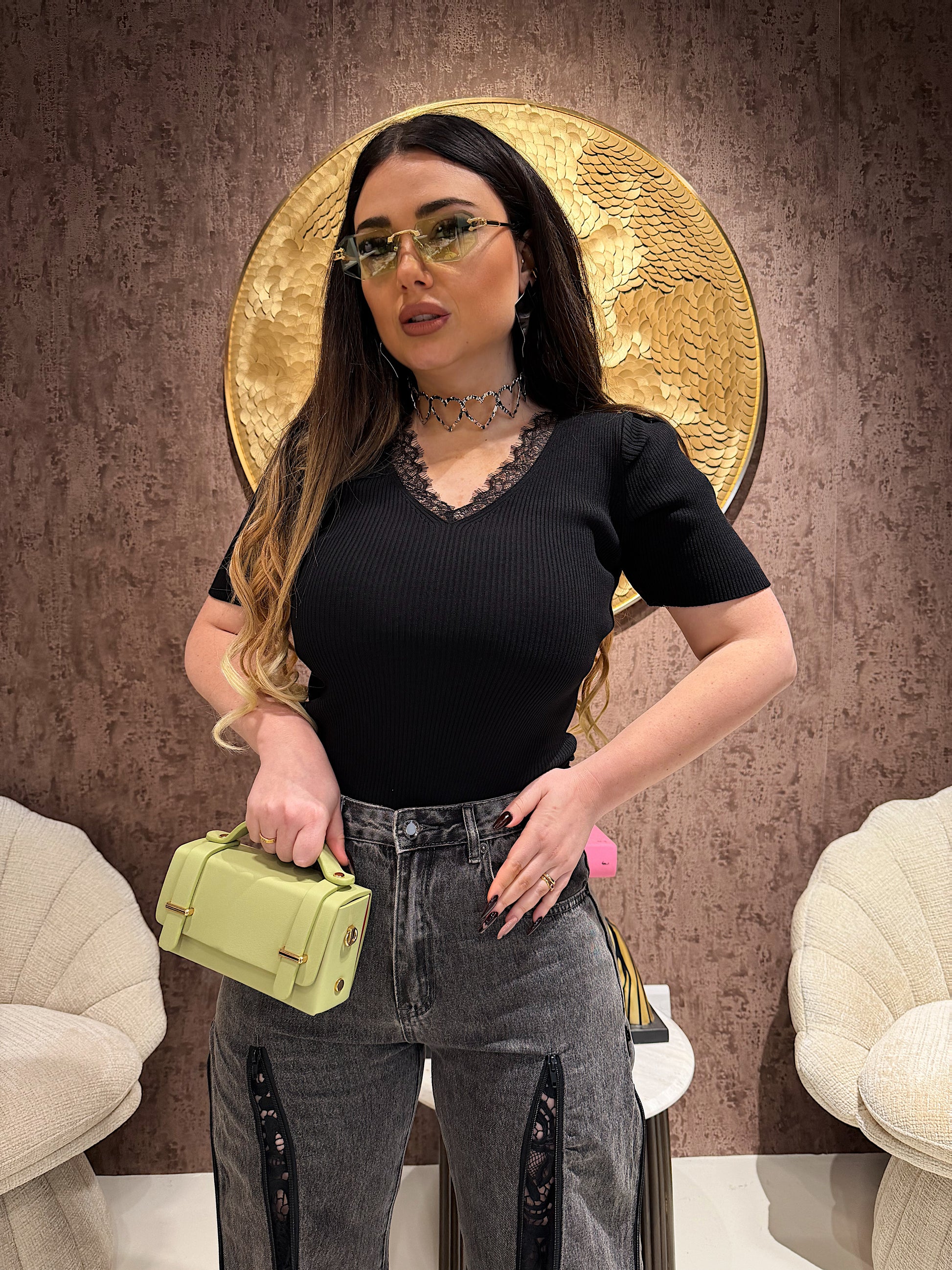 Maglia con inserti in pizzo - R.a. Boutique