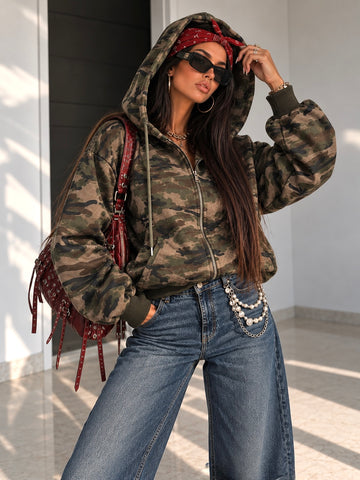 Felpa Camouflage Oversize con Zip e Cappuccio - R.a. Boutique