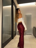 Pantaloni in paillettes bordeaux - R.a. Boutique