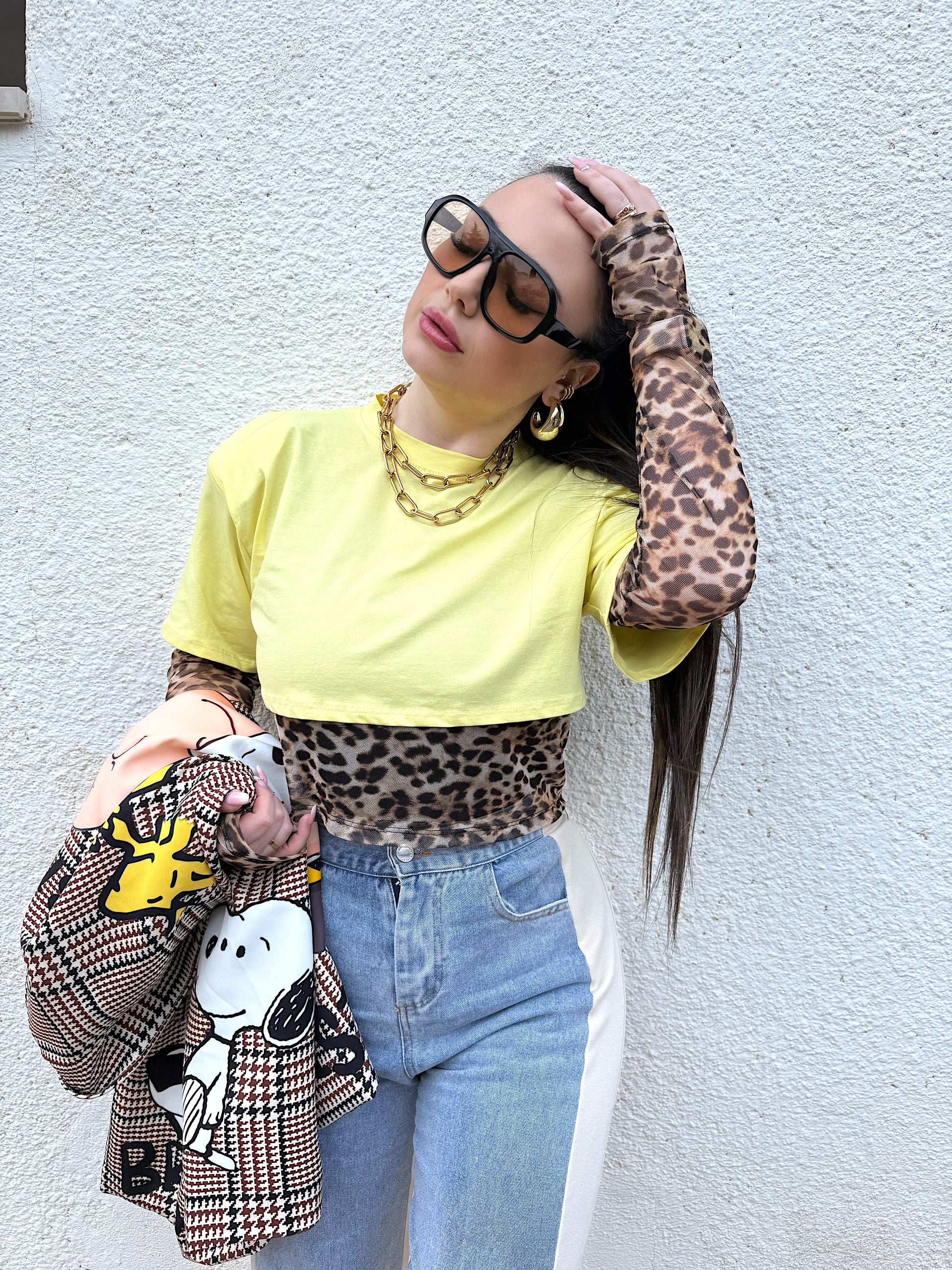 T-shirt crop leo gialla - R.a. Boutique