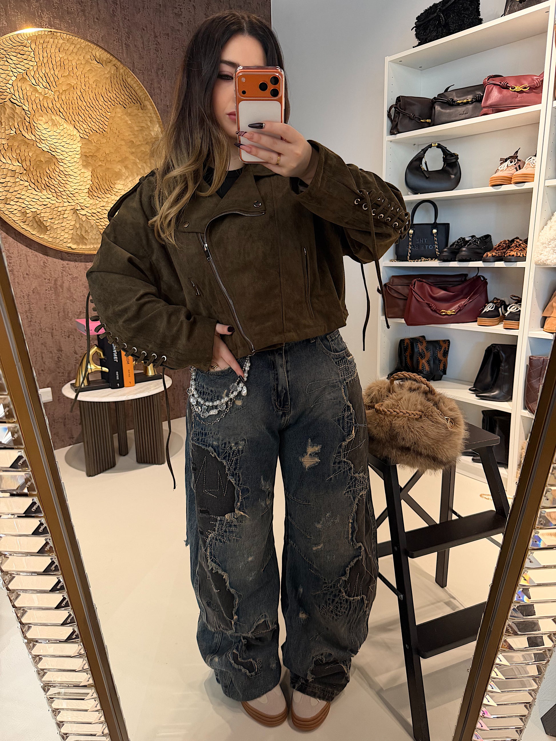 Giacca in Ecopelle con Lacci Posteriori e Zip Frontale – Alta Qualità - R.a. Boutique