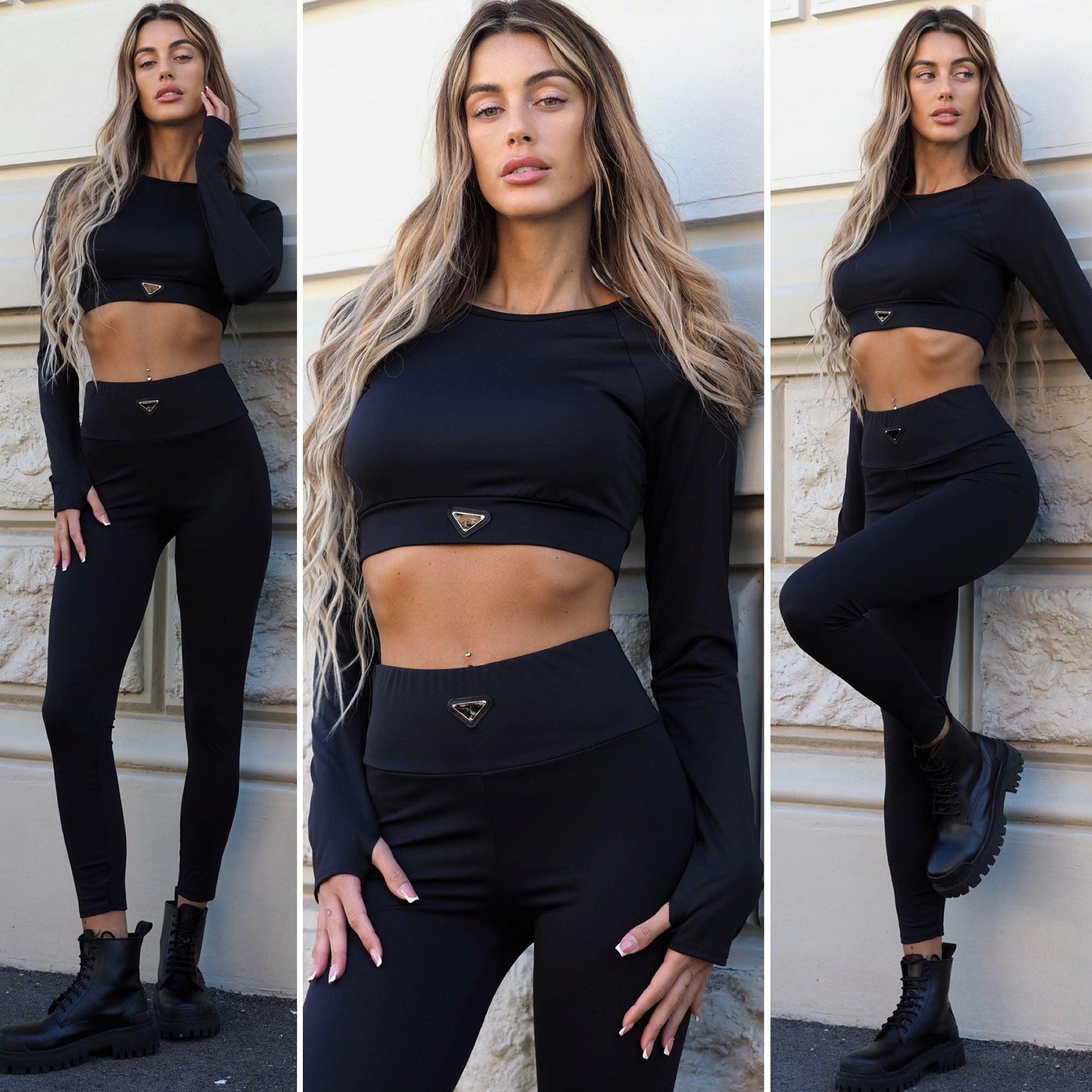 Completo top e pantalone sportivo nero - R.a. Boutique 