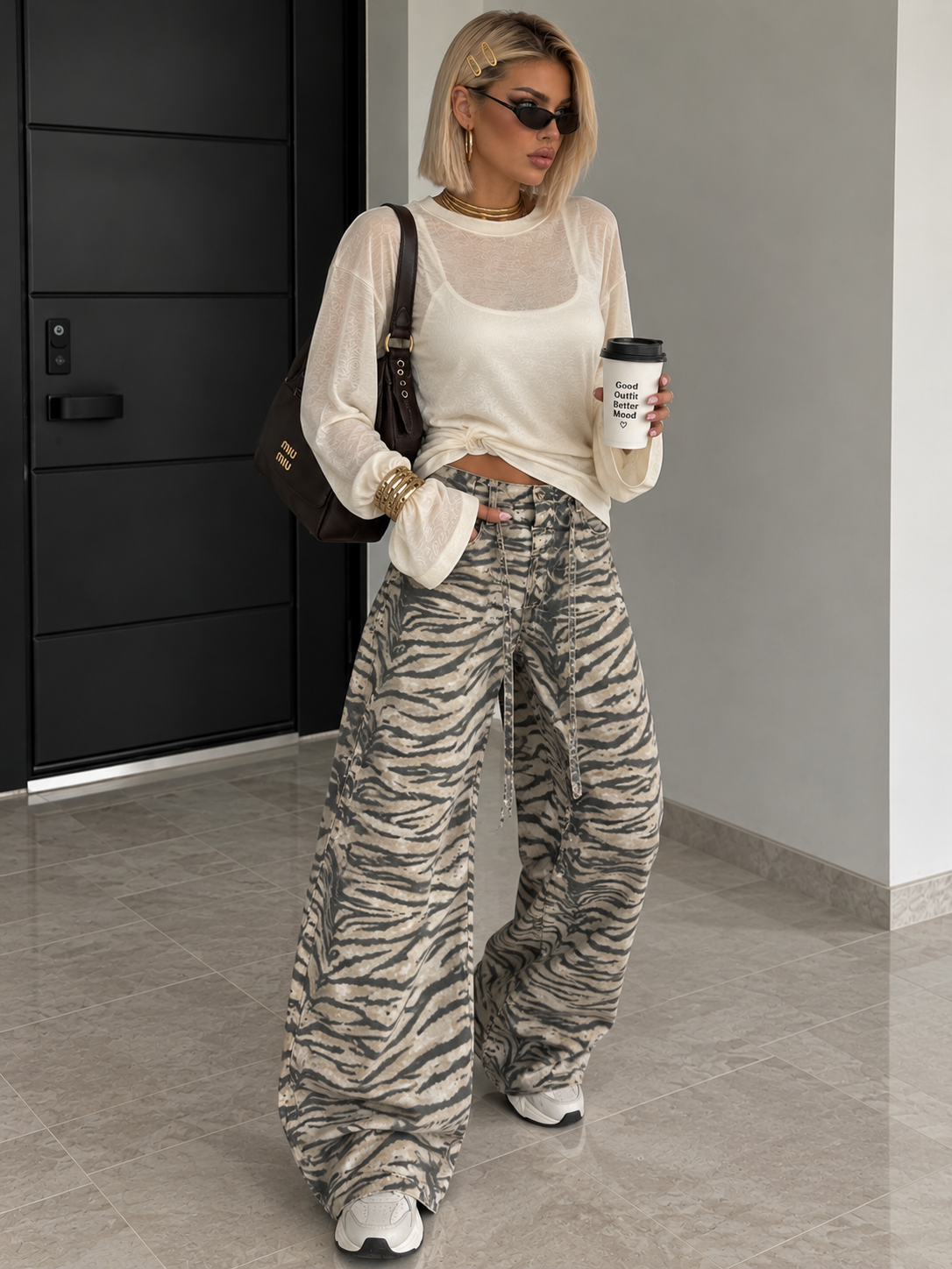 Pantalone Zebrato Wide Leg con Laccetti - R.a. Boutique