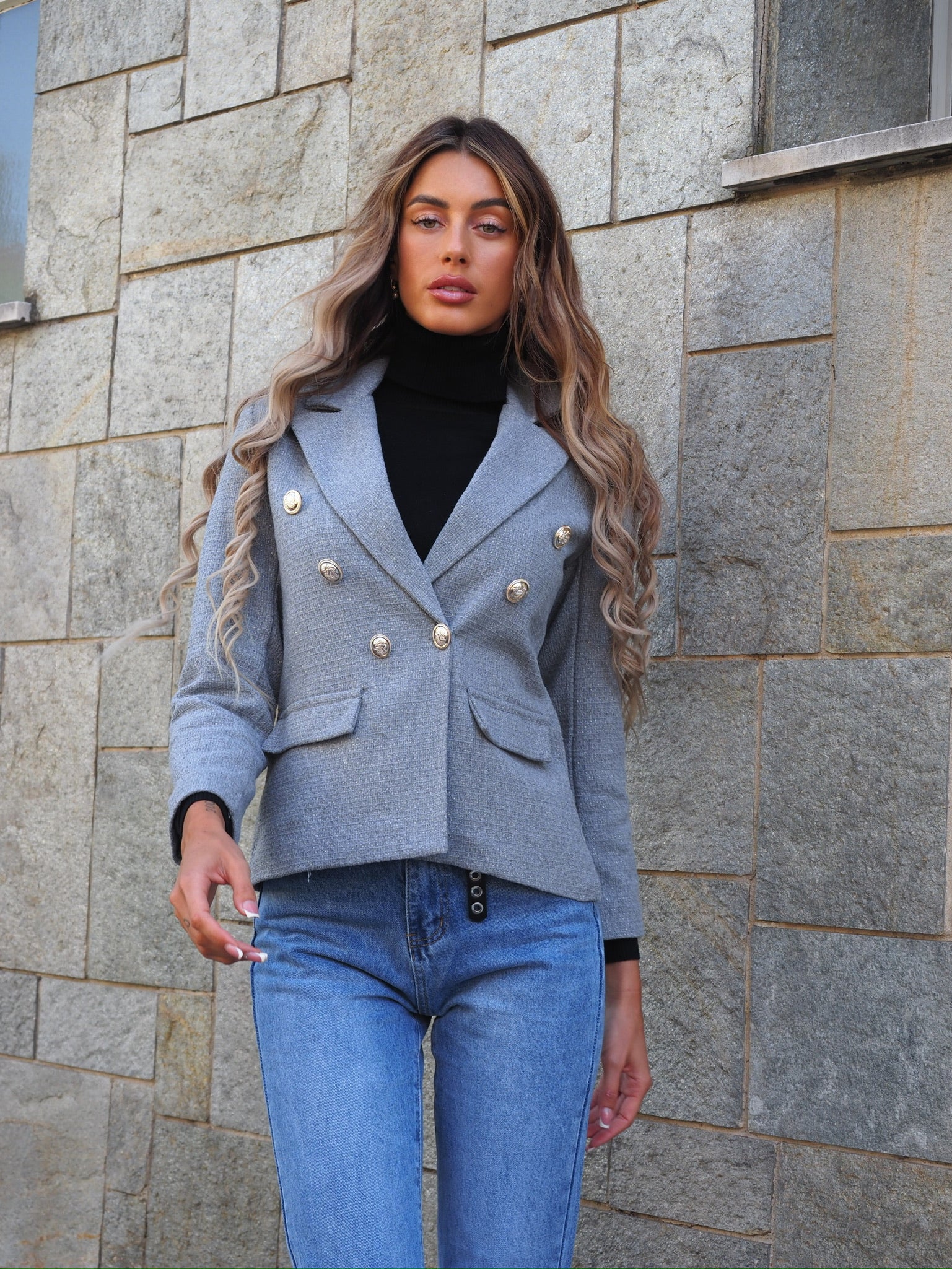 Giacca grigia con bottoni oro - R.a. Boutique 