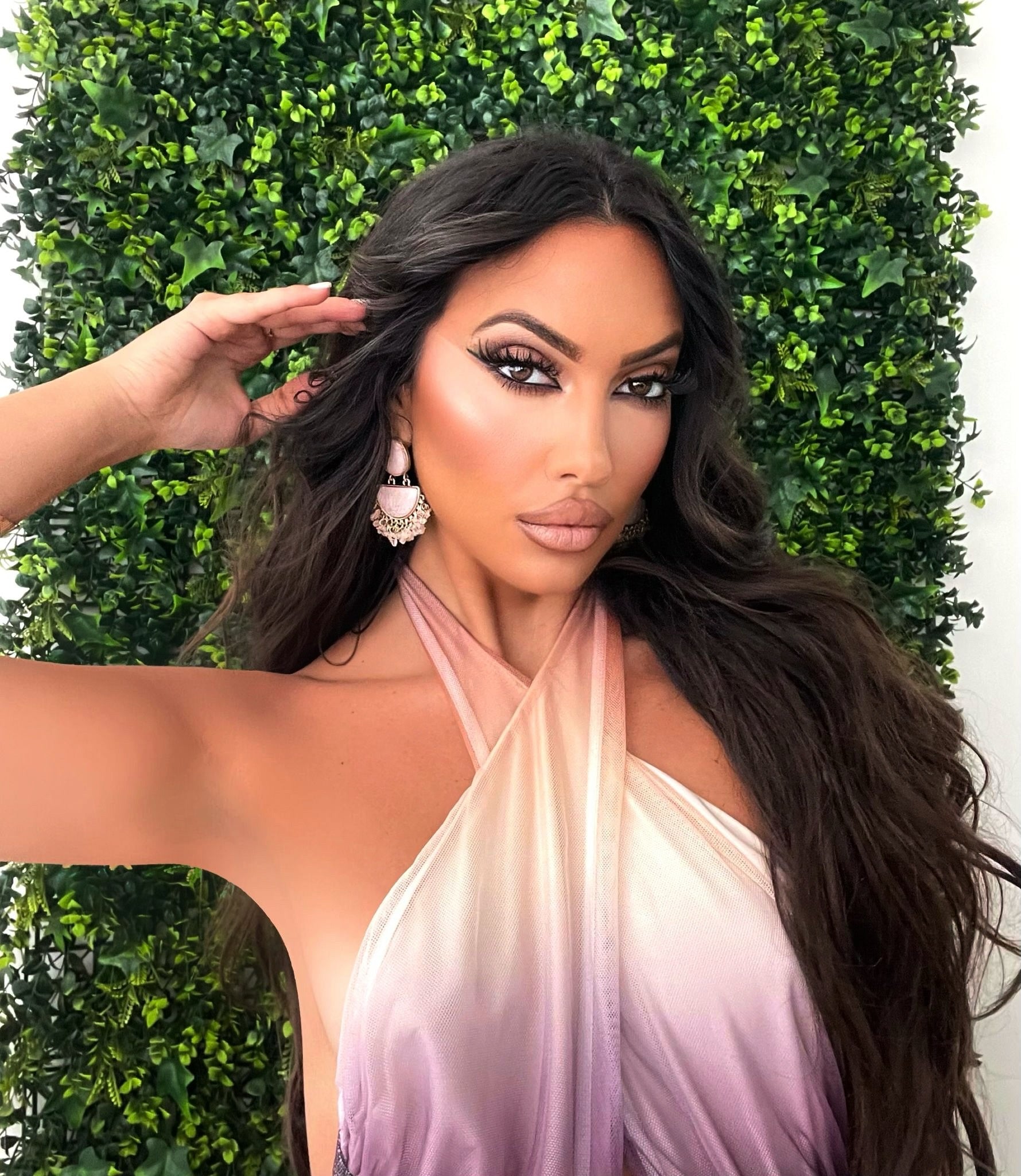 Costume intero in velo sfumato con incrocio sul collo e gonna pareo - R.a. Boutique