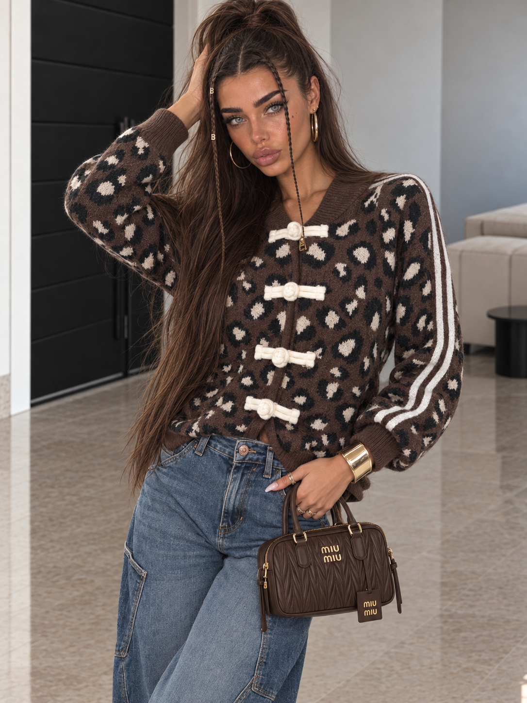 Cardigan Maculato con Alamari e Righe - R.a. Boutique