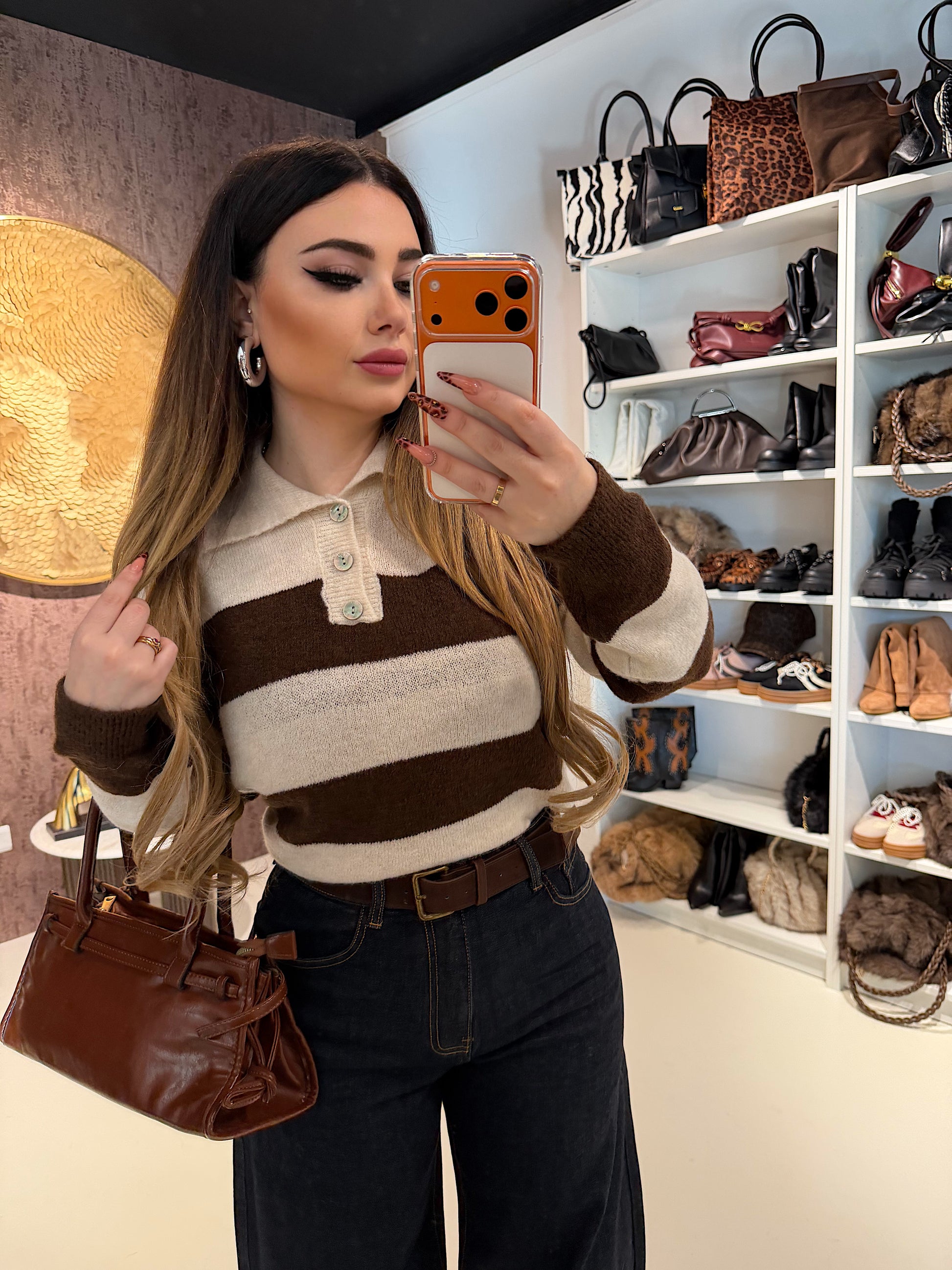 Maglioncino a righe con colletto - R.a. Boutique