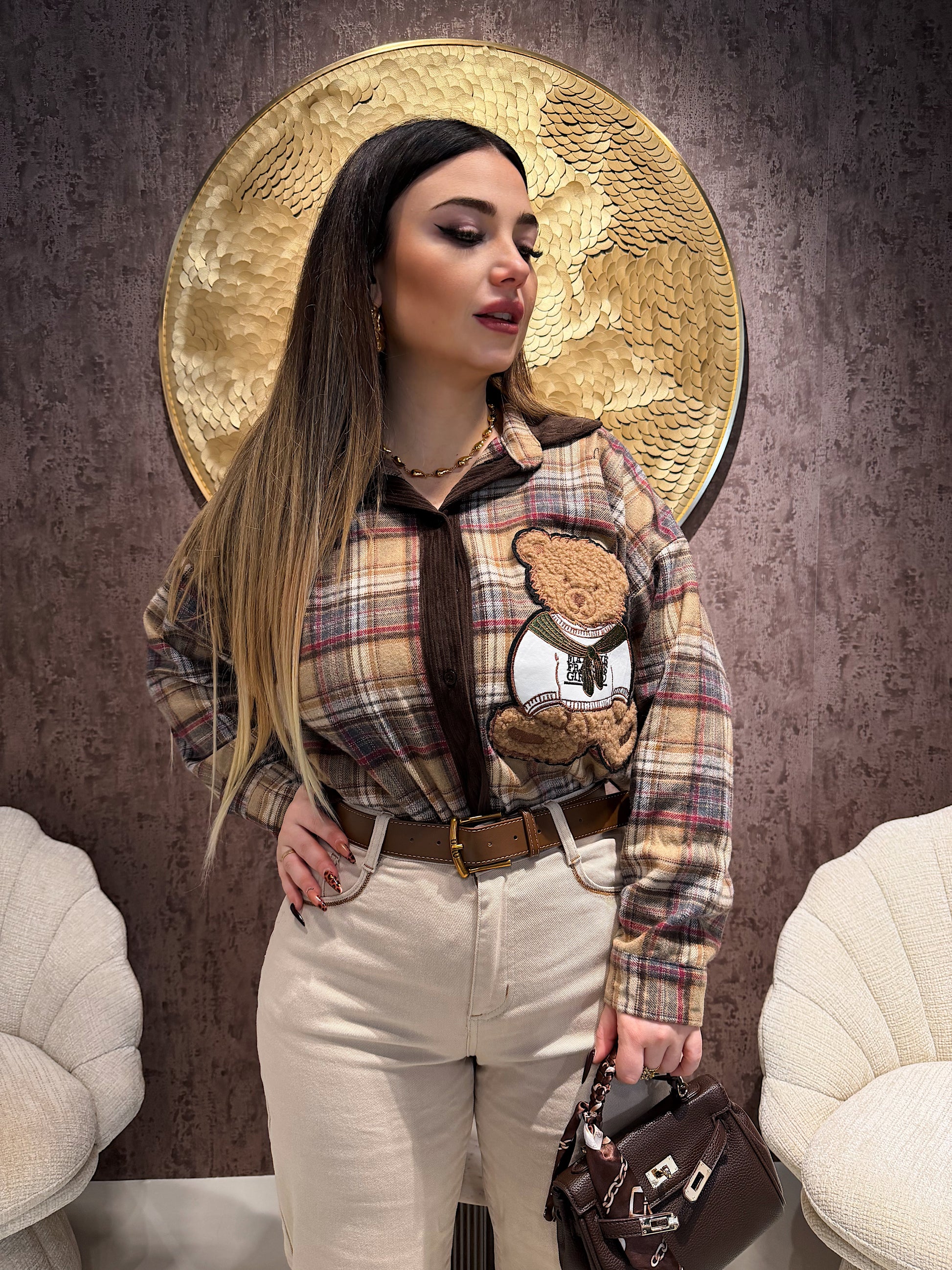 Camicia a quadri con orsetto in rilievo - R.a. Boutique
