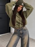 Felpa Basic con Cappuccio Verde Oliva - R.a. Boutique