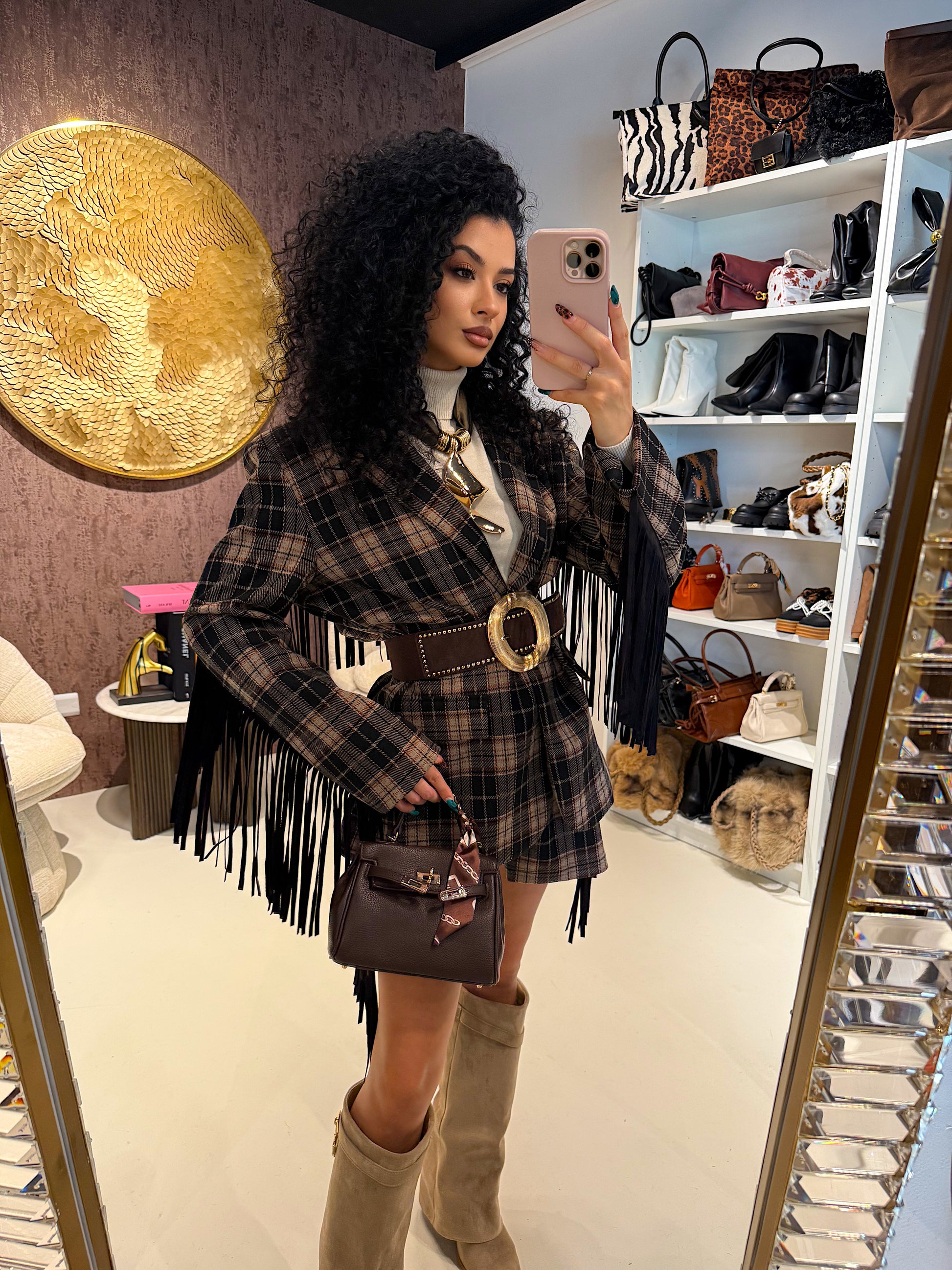 Completo in tweed short e giacca con frange laterali - R.a. Boutique