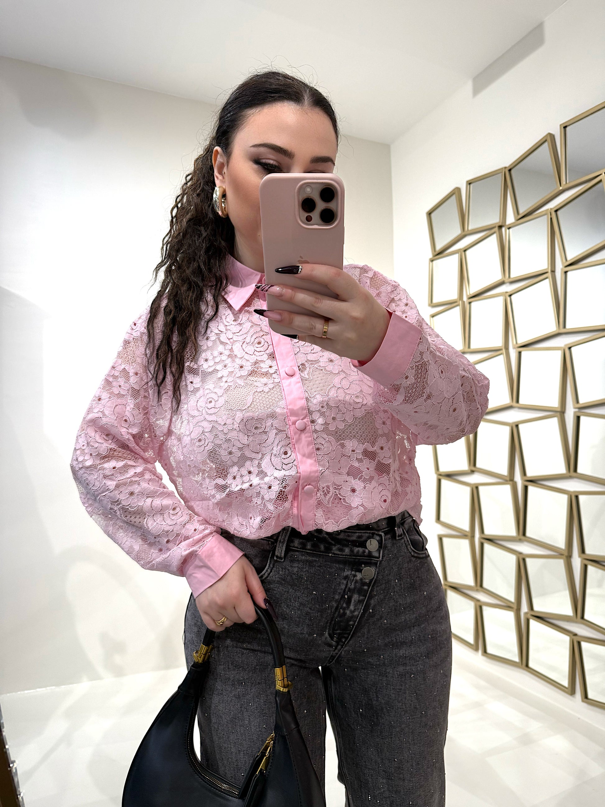 Camicia rosa in pizzo - R.a. Boutique